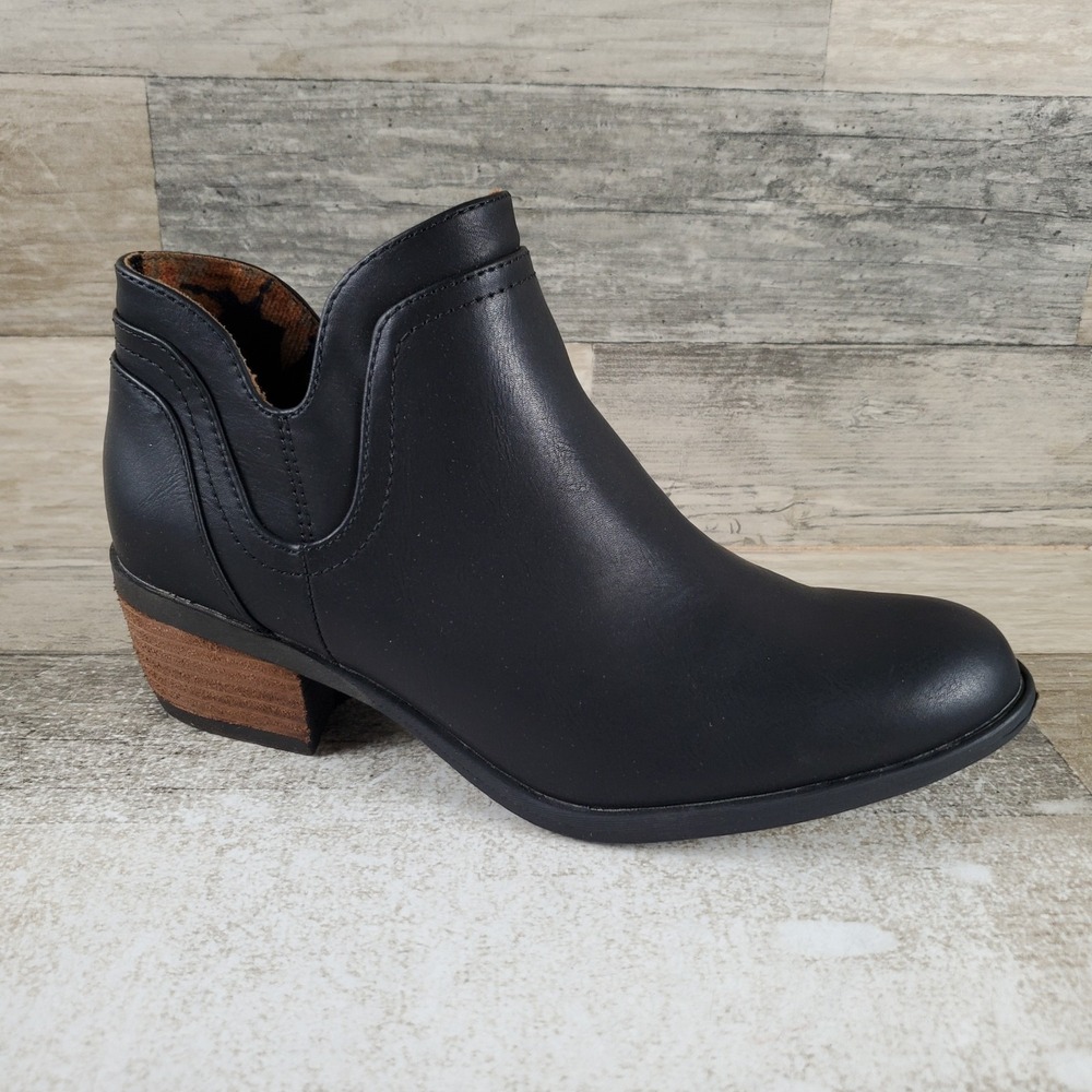 Boc Lena Womens Ankle Bootie Sz 7 M Black Casual Side Zip Cut Out Boots Block